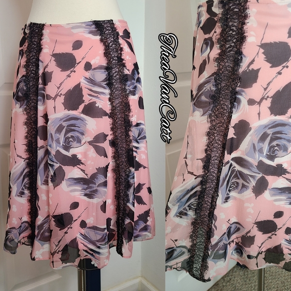 Betsey Johnson New York๐น roses floral sheer overlay lace details midi skirt 90s - Picture 6 of 8